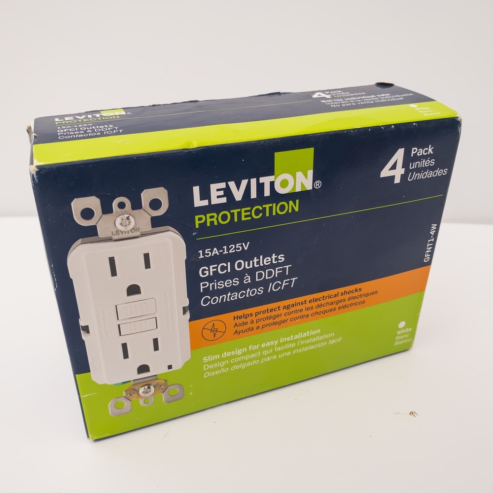 Leviton GFCI Outlets 4 Pack White 15A 125V Slim Self-Test GFNT1-4W Plastic